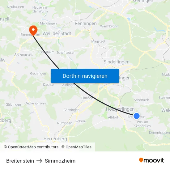 Breitenstein to Simmozheim map