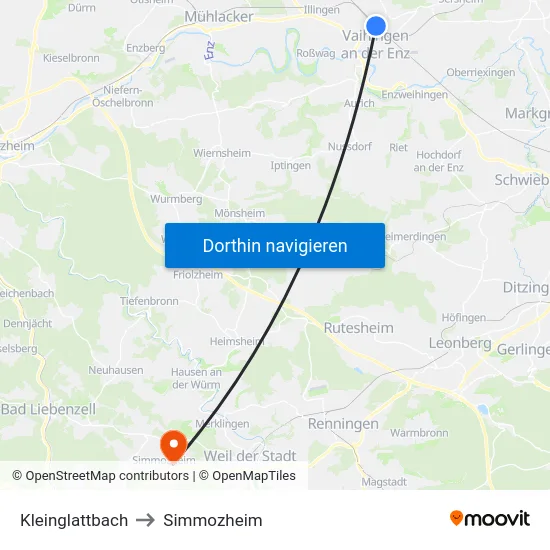 Kleinglattbach to Simmozheim map