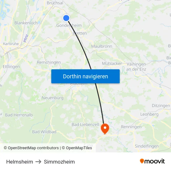 Helmsheim to Simmozheim map