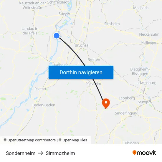 Sondernheim to Simmozheim map