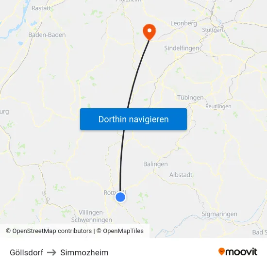 Göllsdorf to Simmozheim map