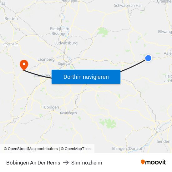 Böbingen An Der Rems to Simmozheim map