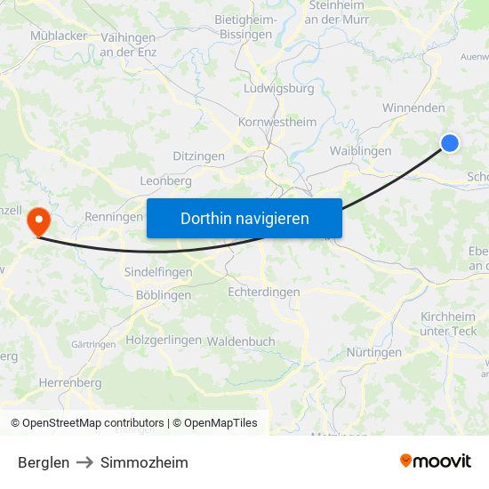Berglen to Simmozheim map