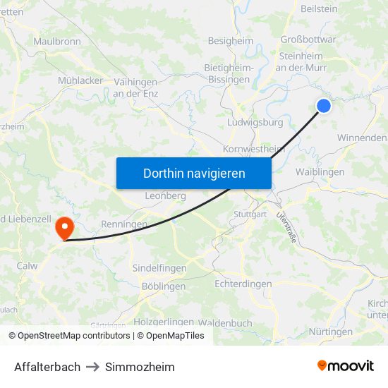 Affalterbach to Simmozheim map