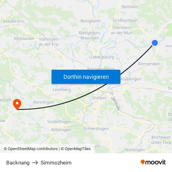 Backnang to Simmozheim map