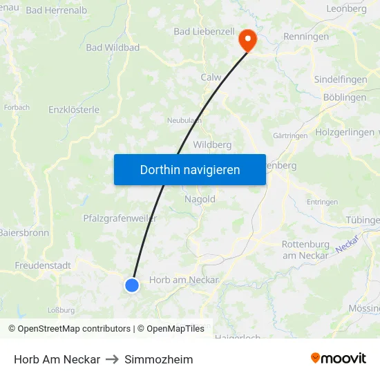 Horb Am Neckar to Simmozheim map