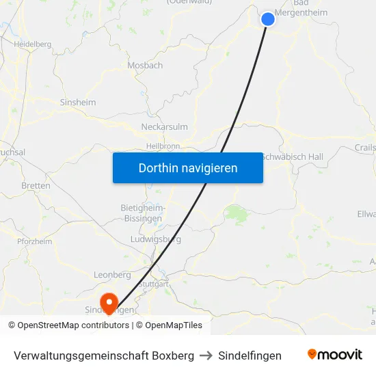 Verwaltungsgemeinschaft Boxberg to Sindelfingen map