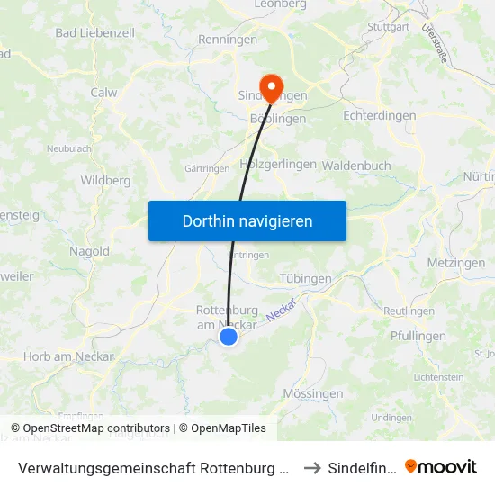 Verwaltungsgemeinschaft Rottenburg am Neckar to Sindelfingen map