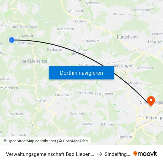 Verwaltungsgemeinschaft Bad Liebenzell to Sindelfingen map