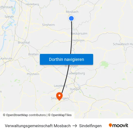 Verwaltungsgemeinschaft Mosbach to Sindelfingen map