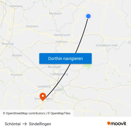 Schöntal to Sindelfingen map