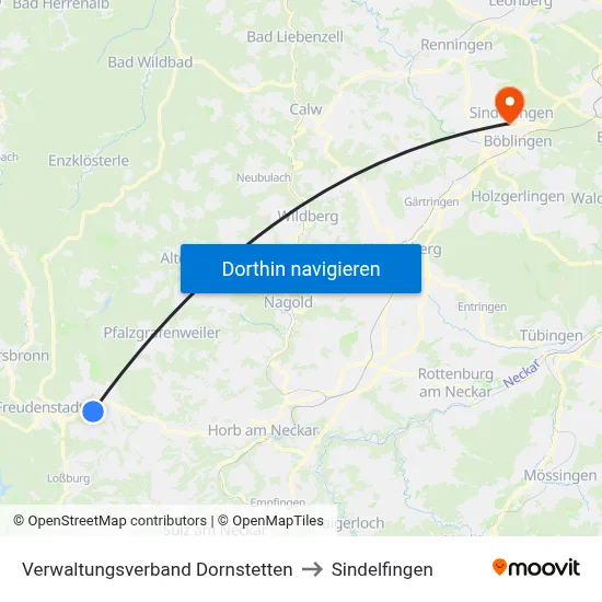 Verwaltungsverband Dornstetten to Sindelfingen map