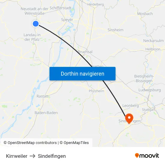 Kirrweiler to Sindelfingen map