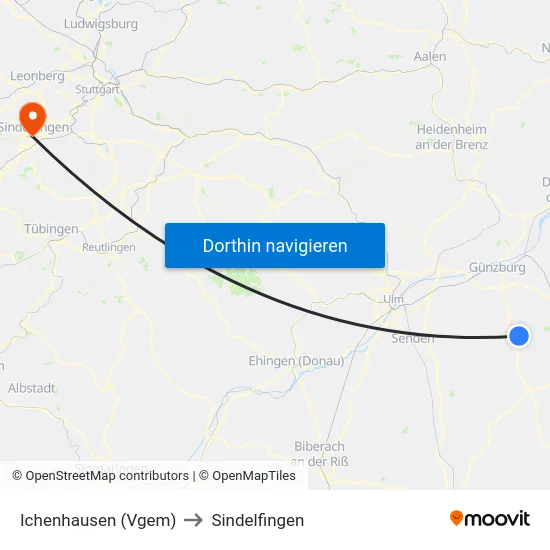 Ichenhausen (Vgem) to Sindelfingen map