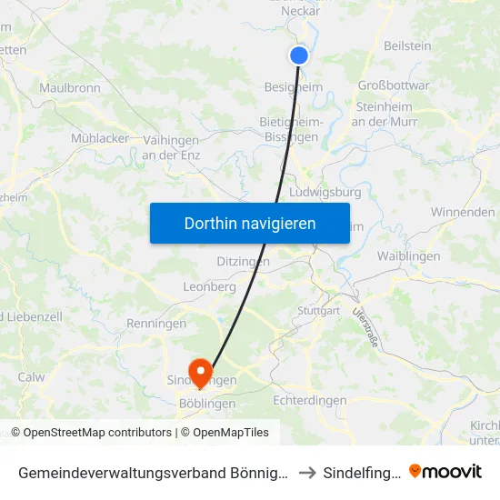 Gemeindeverwaltungsverband Bönnigheim to Sindelfingen map