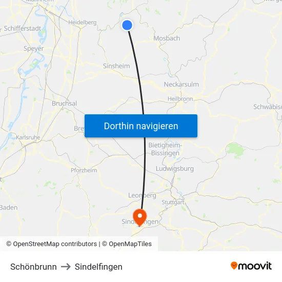 Schönbrunn to Sindelfingen map
