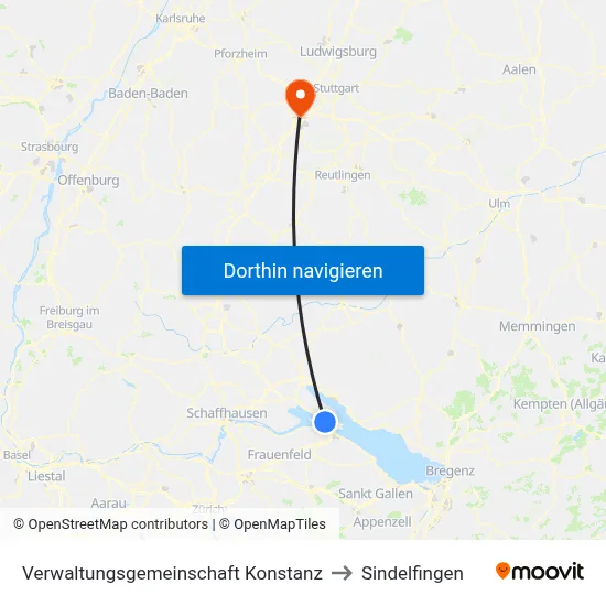 Verwaltungsgemeinschaft Konstanz to Sindelfingen map
