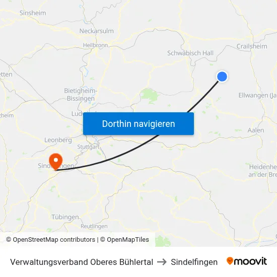 Verwaltungsverband Oberes Bühlertal to Sindelfingen map