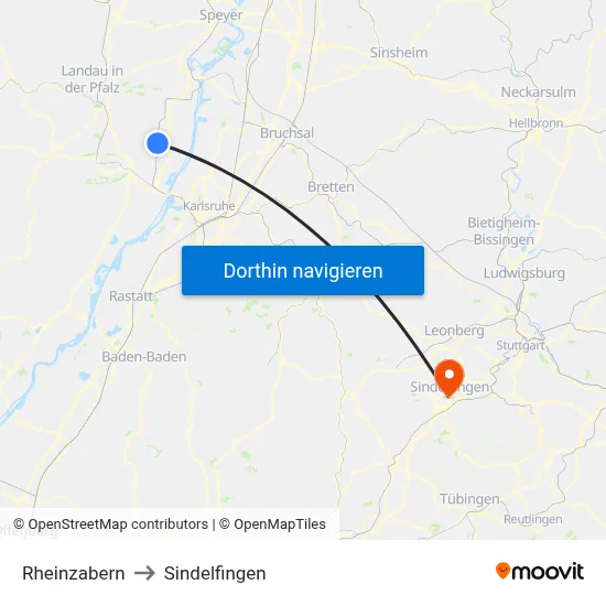 Rheinzabern to Sindelfingen map