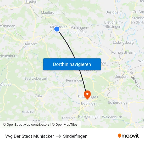 Vvg Der Stadt Mühlacker to Sindelfingen map