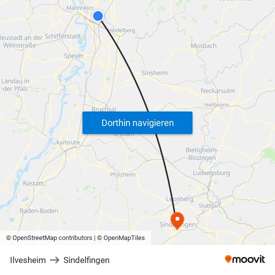 Ilvesheim to Sindelfingen map