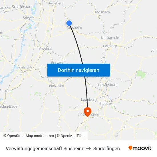 Verwaltungsgemeinschaft Sinsheim to Sindelfingen map