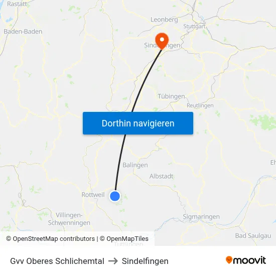 Gvv Oberes Schlichemtal to Sindelfingen map