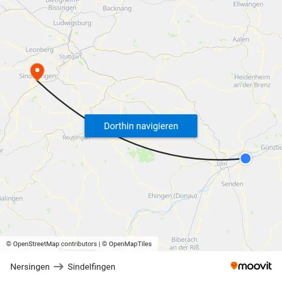 Nersingen to Sindelfingen map