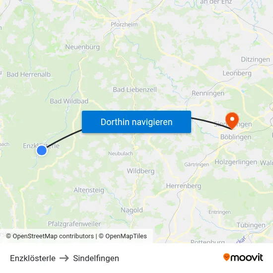 Enzklösterle to Sindelfingen map