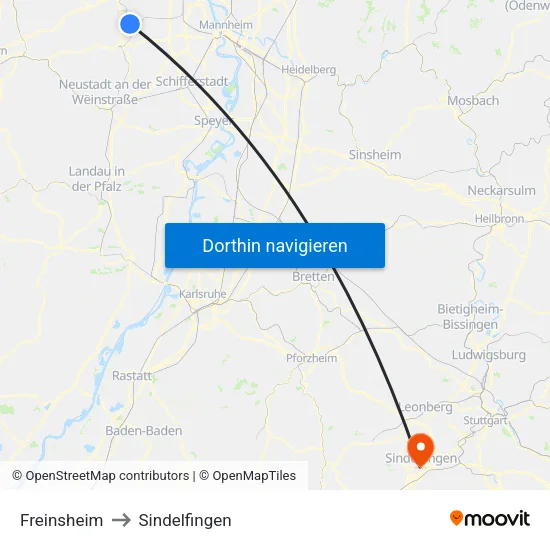 Freinsheim to Sindelfingen map