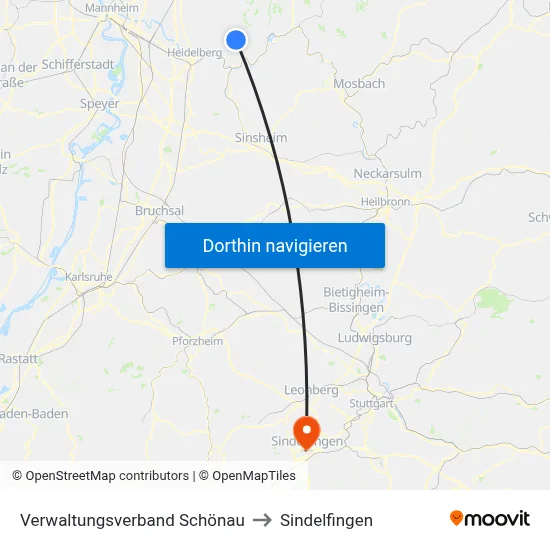 Verwaltungsverband Schönau to Sindelfingen map
