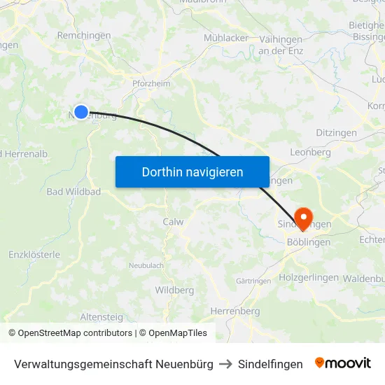 Verwaltungsgemeinschaft Neuenbürg to Sindelfingen map