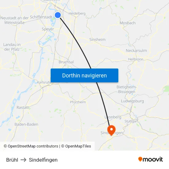 Brühl to Sindelfingen map