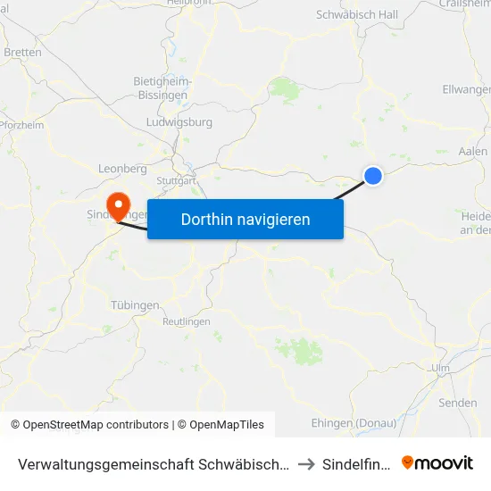 Verwaltungsgemeinschaft Schwäbisch Gmünd to Sindelfingen map