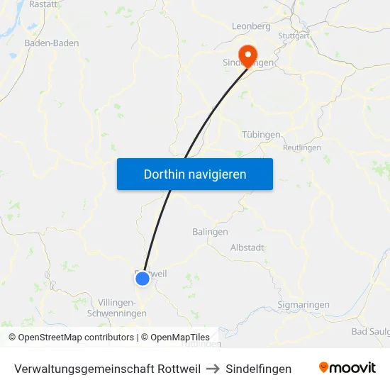 Verwaltungsgemeinschaft Rottweil to Sindelfingen map