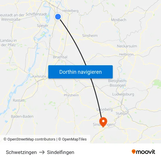 Schwetzingen to Sindelfingen map