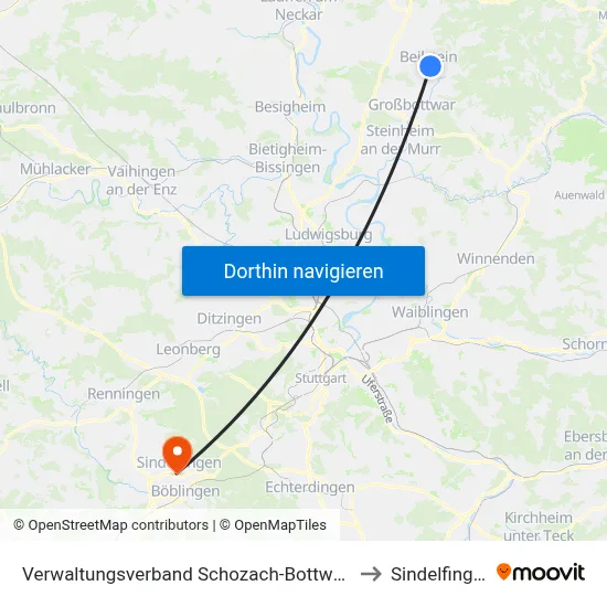 Verwaltungsverband Schozach-Bottwartal to Sindelfingen map