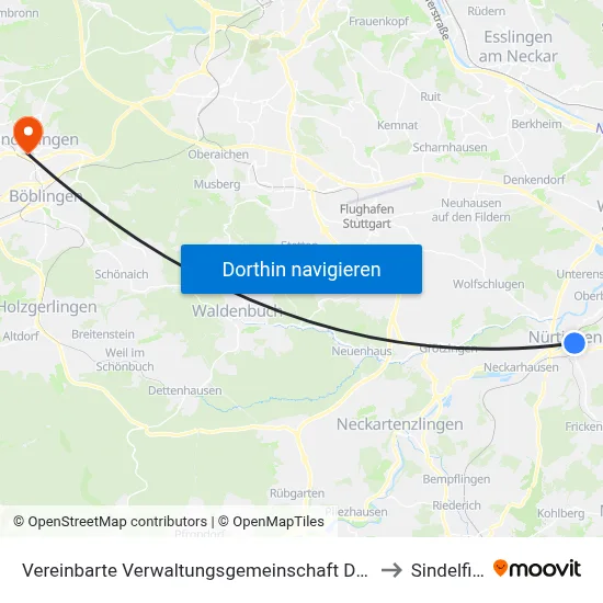 Vereinbarte Verwaltungsgemeinschaft Der Stadt Nürtingen to Sindelfingen map