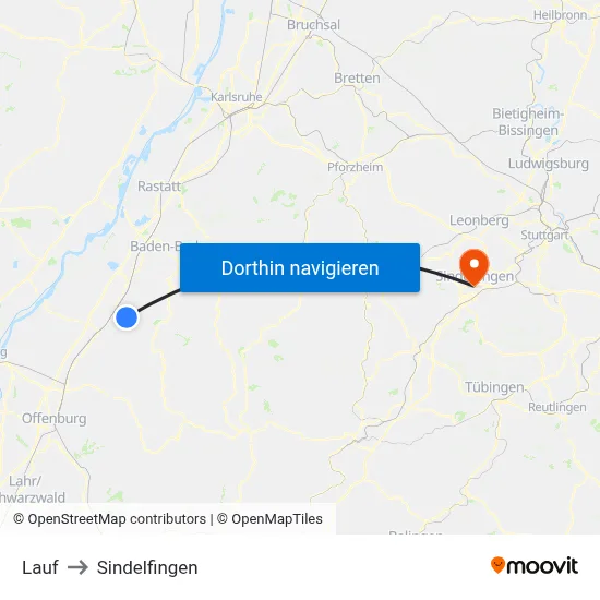 Lauf to Sindelfingen map