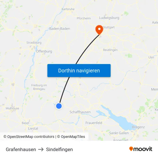 Grafenhausen to Sindelfingen map