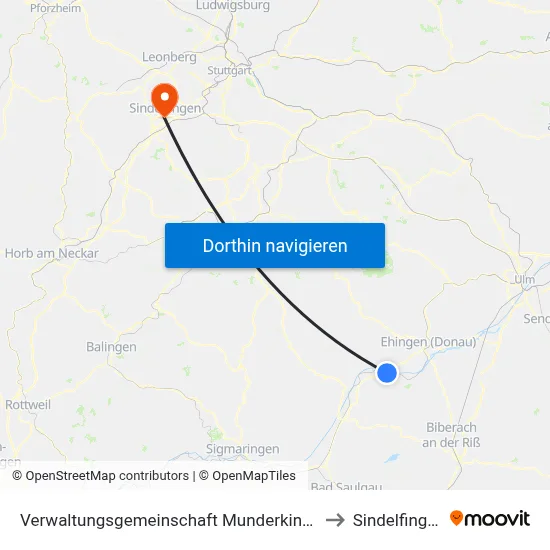 Verwaltungsgemeinschaft Munderkingen to Sindelfingen map