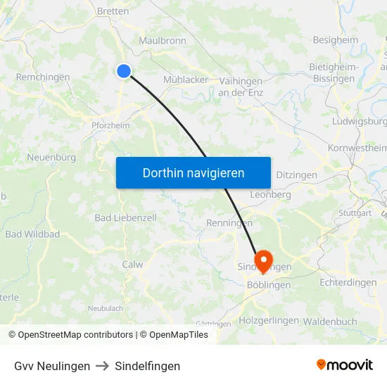 Gvv Neulingen to Sindelfingen map
