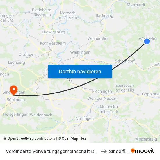 Vereinbarte Verwaltungsgemeinschaft Der Stadt Welzheim to Sindelfingen map