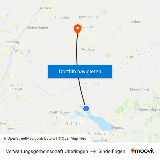 Verwaltungsgemeinschaft Überlingen to Sindelfingen map