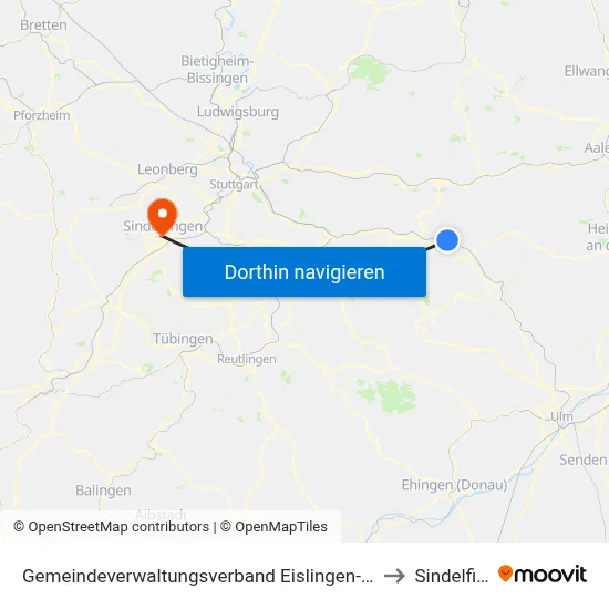 Gemeindeverwaltungsverband Eislingen-Ottenbach-Salach to Sindelfingen map