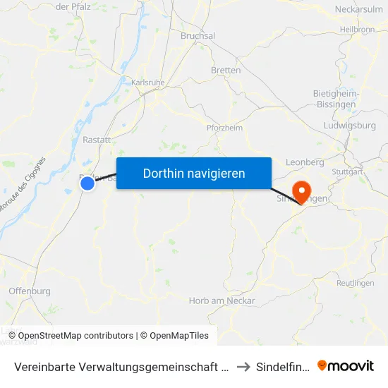 Vereinbarte Verwaltungsgemeinschaft Sinzheim to Sindelfingen map