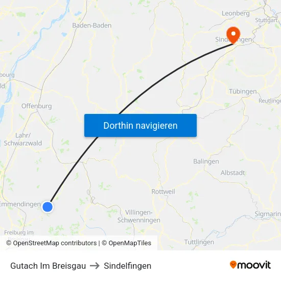 Gutach Im Breisgau to Sindelfingen map