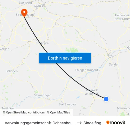 Verwaltungsgemeinschaft Ochsenhausen to Sindelfingen map