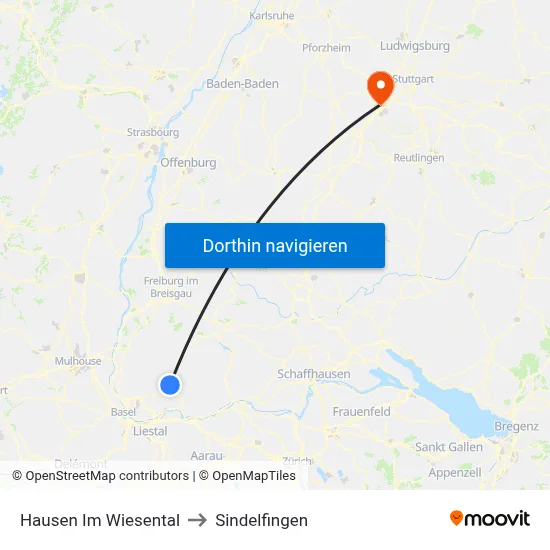 Hausen Im Wiesental to Sindelfingen map