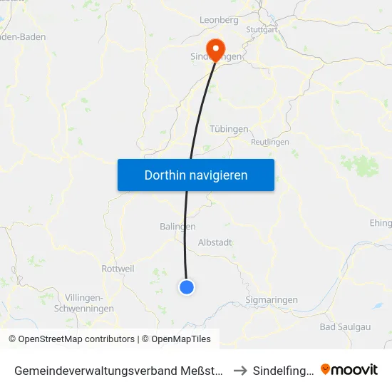 Gemeindeverwaltungsverband Meßstetten to Sindelfingen map